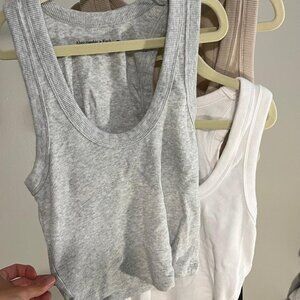 Abercrombie & Fitch Gray and White Ribbed Tank Tops